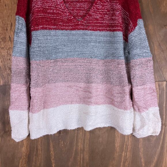 Knox Rose Womens Sweater Multicolor Striped V Neck Long Sleeve Acrylic Blend XL - Picture 3 of 12